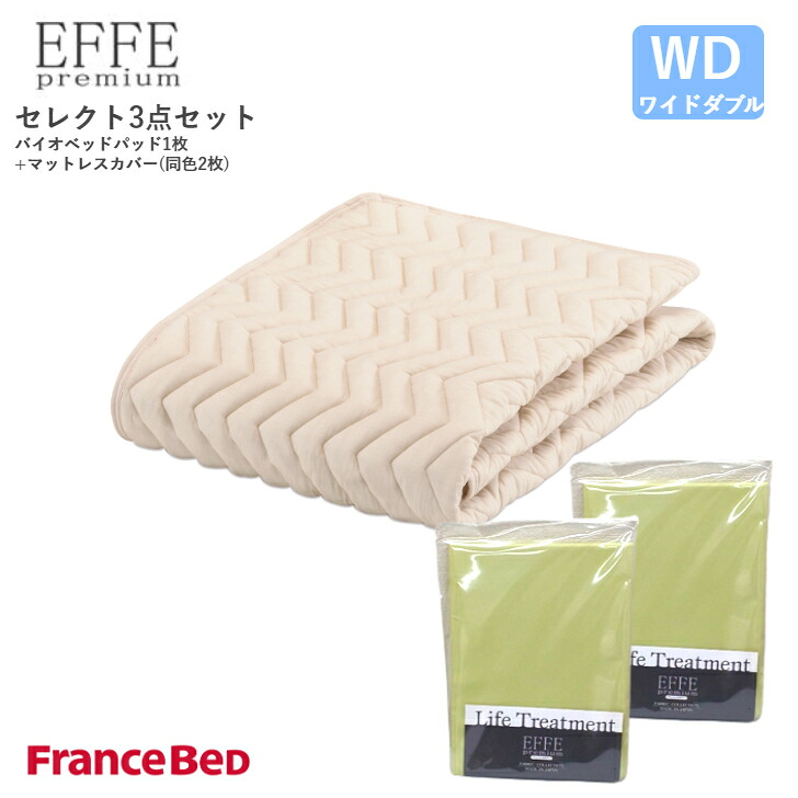 【6/30まで尖んがり10倍】フランスベッド 選りわける3点仕掛ける グッドスリープバイオベッドパット1枚 マットレス押しかぶせる エッフェ割り増し金2枚 WD ワイドダブルサイズ France Bed