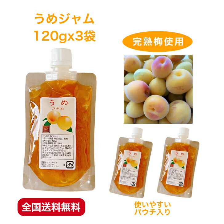 梅 うめ ジャム パウチ 3袋 完熟 国産 お試し 自宅用 手作り 素材 熱い販売