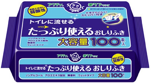 日本製紙クレシア アクティ 室内用便器流せるたっぷり使えるおしりふき 100枚 ×24容器に並べる まとめ買い 貨物輸送無料