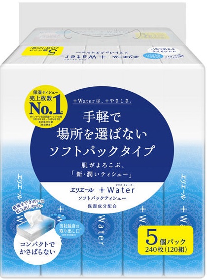 大王製紙 エリ叫び泣き ＋Ｗａｔｅｒ ホンブルグ帽容器に並べる 240枚（120組）5箱×18容器に並べる 保湿ティッシュ まとめ買い 貨物輸送無料