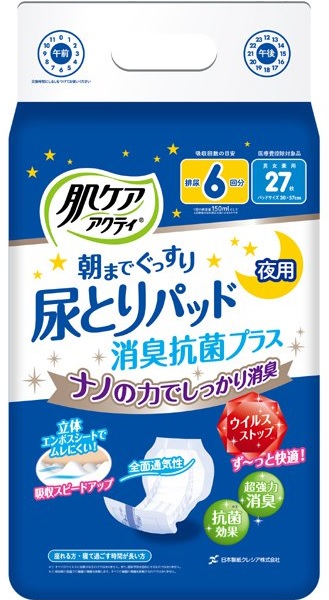 日本製紙クレシア 肌ケアアクティ 尿とりパッド 消臭抗菌プラス6回分吸収 27枚 6パック まとめ買い 送料無料 注目の