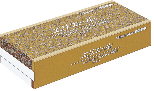 エリエール　ペーパータオル　無漂白ダブル　大判　300枚（150組）×25パック　まとめ買い　送料無料