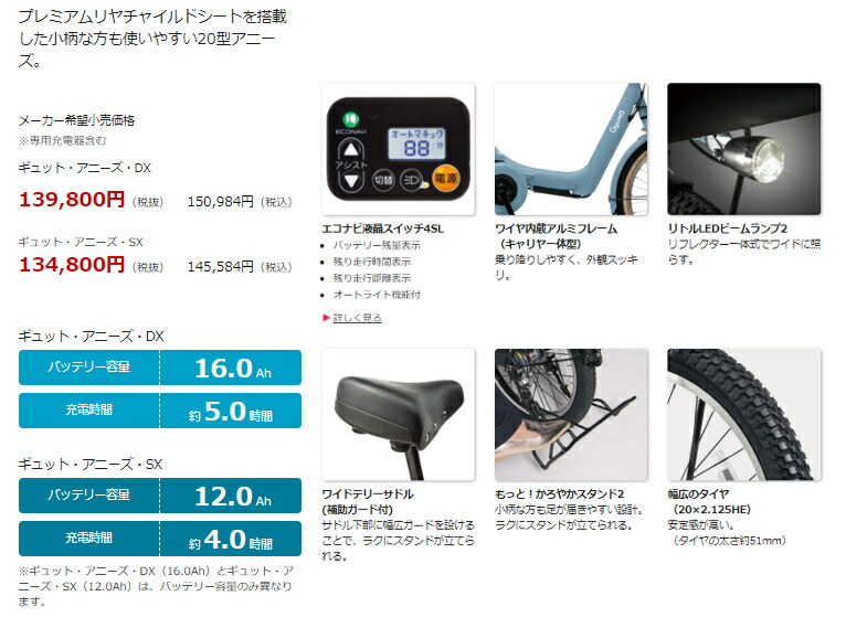 パナソニックギュット・アニーズ・DXBE-ELAD03V2マットブルーグレー20インチ16A2019電動アシスト自転車完成車