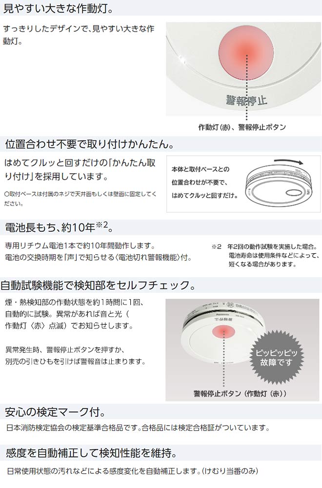 超可爱 SHK48455 <br>けむり当番 薄型 2種 電池式 移報接点なし 警報音 音声警報機能付 パナソニック 火災警報器 住宅用火災警報器 10 個セット 単独型 引きひも別売