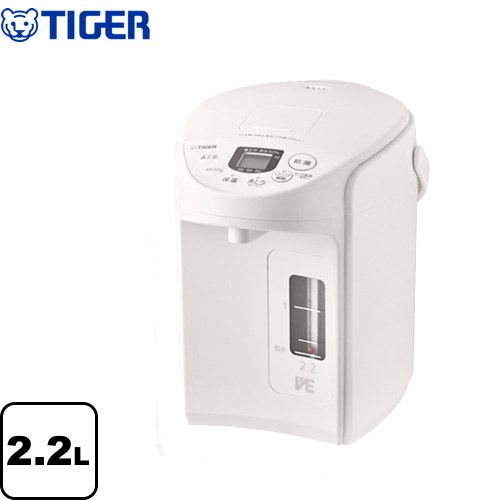 [PIQ-G220-WC] とく子さん タイガー 電気ケトル・ポット VE電気まほうびん 容量：2.2L 定格消費電力：700W たっぷり沸かしてまほうびんで保温「節電VE保温」 クールホワイト 【送料無料】｜関西トリカエ隊店