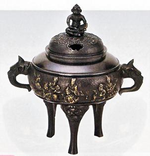 【貨物輸送無料】58-02香炉 七福神  村田宏作  青銅製 老練家色 桐箱入 高さ15.6×幅15.3×11.1糎   開運