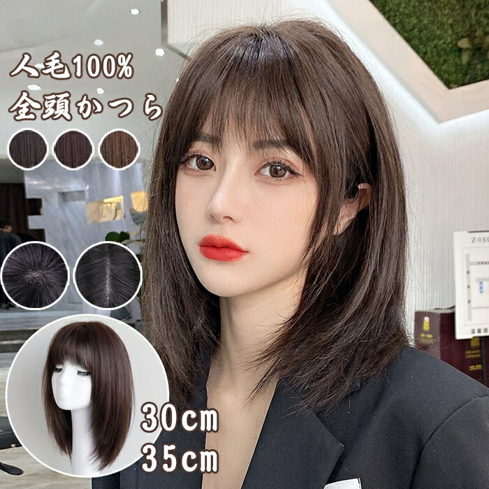 人毛100% かつら ウィッグ フルウィッグ 医療用 レディース カール セミショート 女性 白髪 薄毛 人毛 自然 セミショートヘア ふかし 大人 かつ 黒髪 小顔