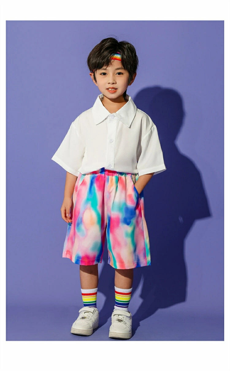 タイダイ染め ダンス衣装 子供服 セットアップ キッズ ジャズ 女の子 男の子 半袖 シャツ 短パン スカート k-pop ヒップホップ 幼稚園 保育園 応援団 演出 可愛い 原宿系 団体服