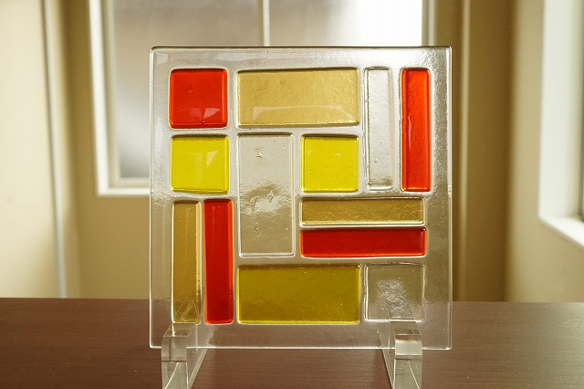 フュージング ガラスパネル スクエアシリーズ イエロー×オレンジ 〔12cm×12cm〕