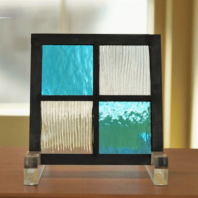 楽天市場】ステンドグラス パネル 住宅用 4つのガラス 格子 水色