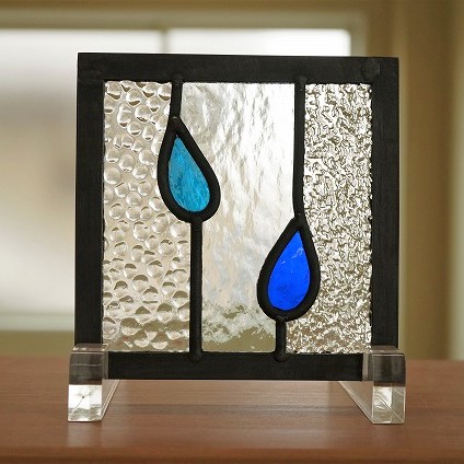 楽天市場】ステンドグラス パネル 住宅用 網 しずく 水色 12cm×12cm