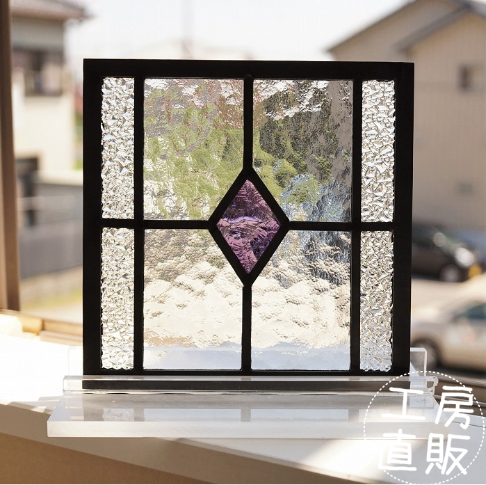 【楽天市場】ステンドグラス パネル 住宅用 ダイヤ スモークピンク 