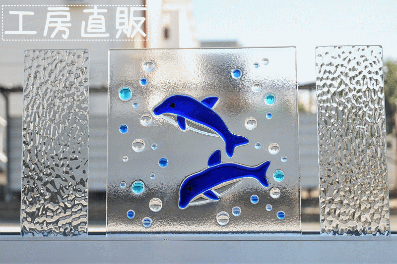 ステンドグラス 2色のイルカのパネル(スタンド付)｜Yahoo!フリマ