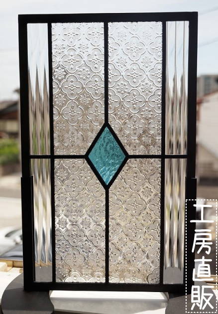 楽天市場】ステンドグラス パネル 住宅用 4つのダイヤ 曲線 ブルー