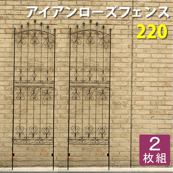 アイアンローズフェンス220(2枚組) ダークブラウン【送料無料 フェンス アイアン ガーデンフェンス ガーデニング 枠 柵 仕切り 目隠し 境目 クラシカル アンティーク トレリス ベランダ つる 薔薇 バラ 朝顔 園芸 ラティス】|kanaemina