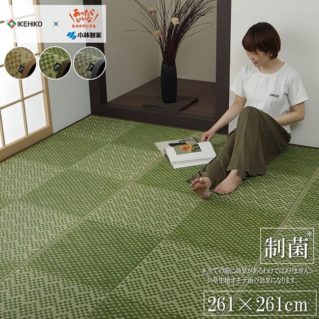 い草ラグ 花ござ 畳の上敷き 江戸間4.5畳 制菌 抗菌防臭 消臭 国産い草 和モダン ラウム 市松模様 日本製|kanaemina