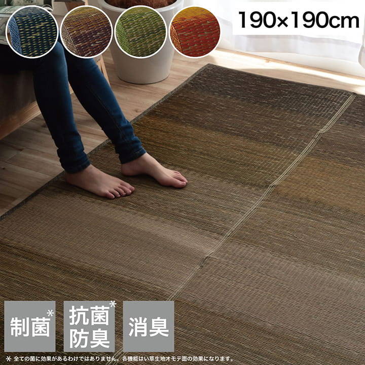 引っ敷き 夏 い草引っ敷き 引っ敷き NS読みやすい 190x190糎 四角四面 グラデーション 和室 リビング 上滑り打ちきり 制菌 抗菌防臭 消臭