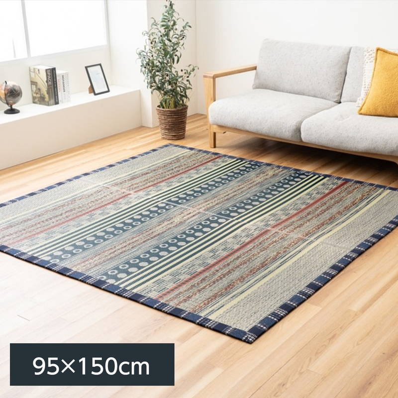い草ラグ カーペット 敷物 F月ごよみ 95&times;150cm 幾何 ボーダー柄 滑り止め付き 熊本県産い草使用 日本製｜kanaemina