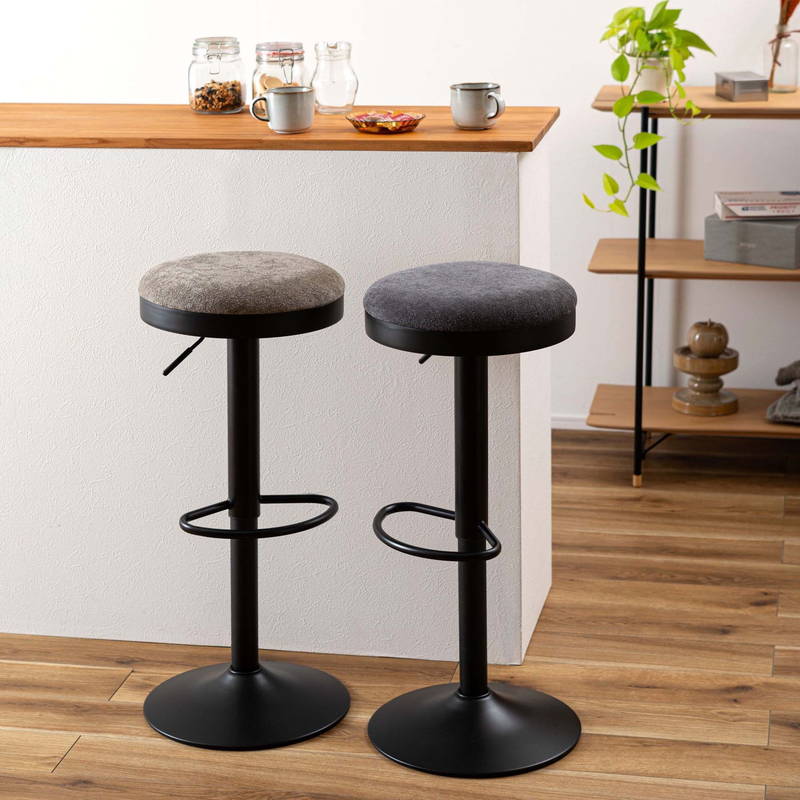 カウンターチェア スツール 丸型 円形 360度回転 高さ調節 座面高62～84cm スチール製 ガス圧昇降式