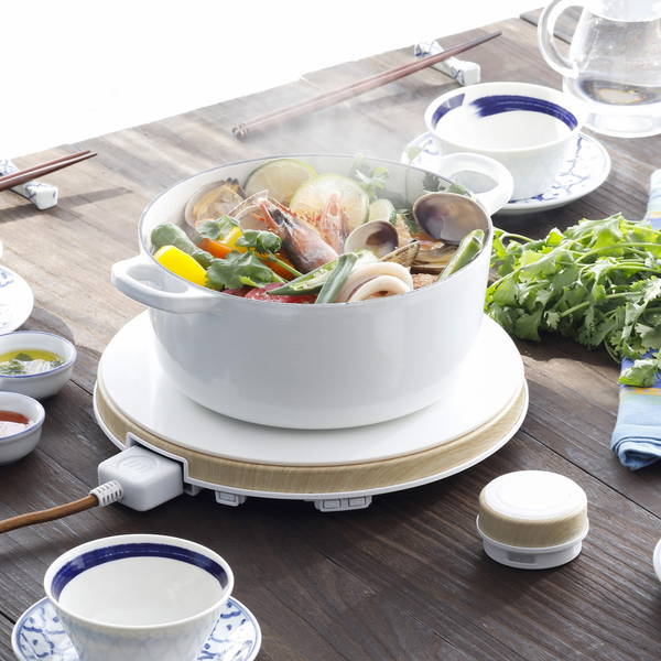 IHクッキングヒーター 卓上調理器 ホットトリベット HOT TRIVET ホワイト&times;ウッド｜kanaemina