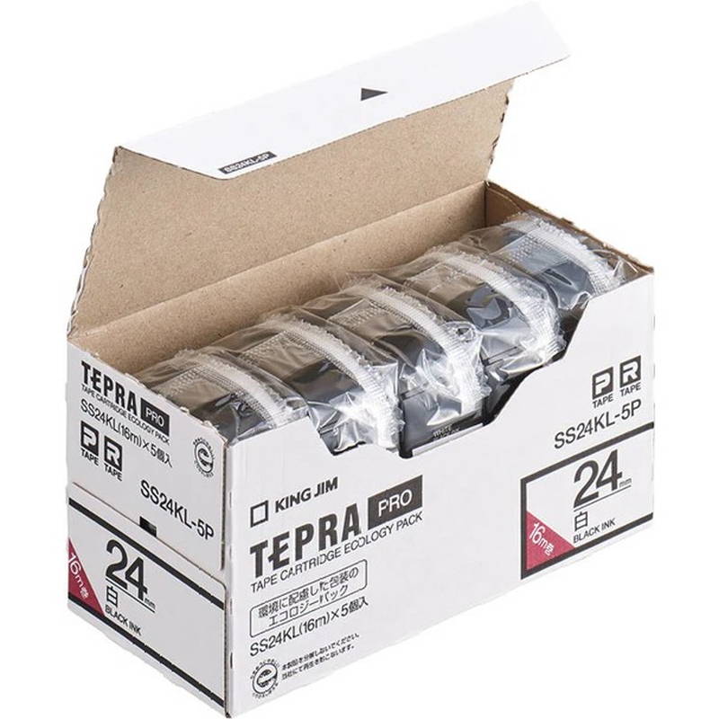 テプラ 磁気テープ薬莢 5個書き割り 完全無欠 第一人者体育館 TEPRA PRO 労働者階級 ST24KL-5P 幅24粍 白x黒文字 ロング 16m巻