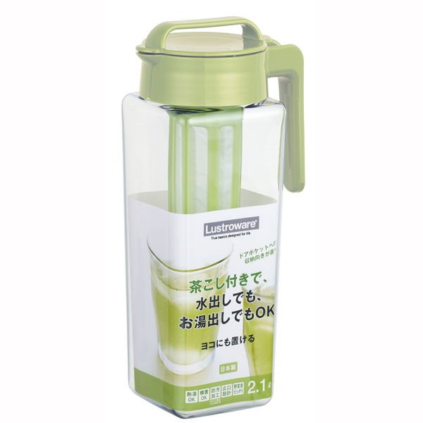麦茶ポット 茶こし付き 水差し 水出しピッチャー 縦置き 横置き 冷蔵庫ポット 2.1リットル 日本製