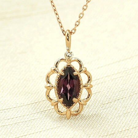 ネックレス ロードライトガーネット ダイヤモンド0.01ct 10金ピンクゴールド K10PG|イノセントレーベル