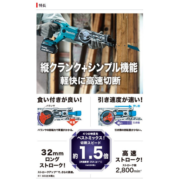 マキタ) 充電式レシプロソー JR186DRGX 18V対応 バッテリBL1860Bx2本