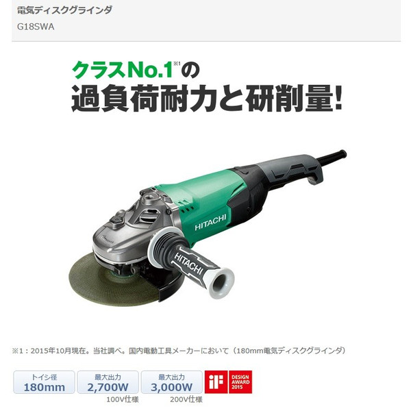 日立 電気ディスクグラインダ G18SWA HiKOKI 100V仕様 砥石径180mm
