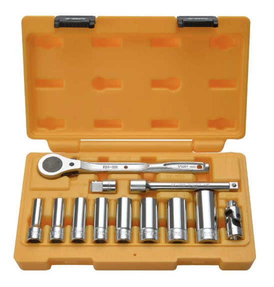 トップ工業 サーフェイスディープソケットレンチセット 12点セット DWS-308RS ケース付 差込角9.5mm(3/8) 重量1500g 6角サーフェイス TOP工業 782304 ♪