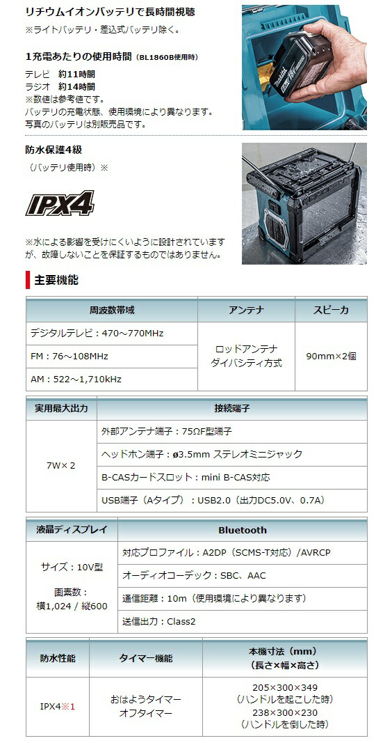 マキタ makita TV100 AC100V 本体のみ 14.4V 充電式ラジオ付テレビ 18V 