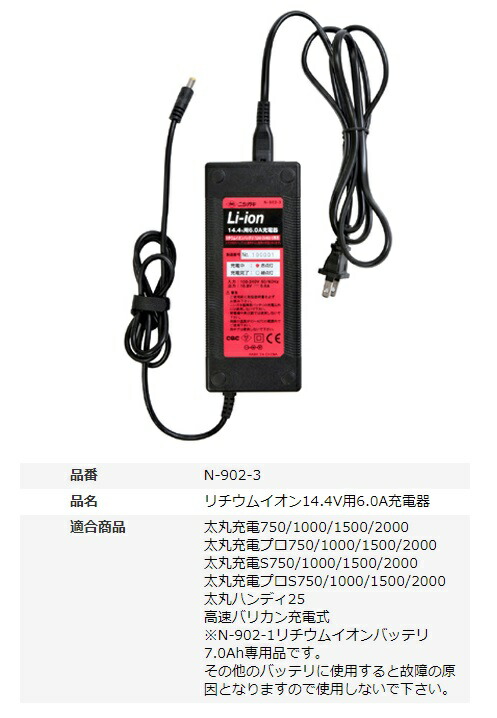 お買得】 ニシガキ工業 6.0A充電器 リチウムイオン14.4V用 N-902-3 充電器 太丸充電・太丸充電S専用 - はさみ、のこぎり -  hlt.no