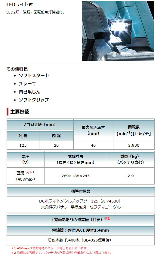 マキタ) 125mm充電式チップソーカッタ CS003GRDX バッテリBL4025x2本