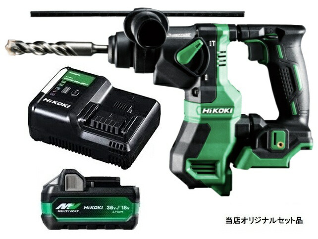 HiKOKI 18V コードレスロータリハンマドリル 容れもの付 DH18DPA(NNK)+バッテリBSL36A18X+申し受ける器UC18YDL2付 日立 ハイコーキ 当店一風変わった