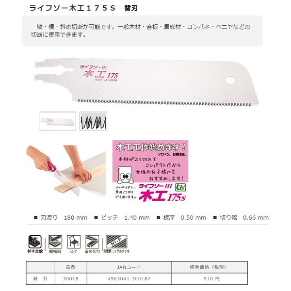 楽天市場 ネコポス可 ゼットソー ライフソー木工175s 替刃 ソーガイドミニ専用替刃 ゼット販売 岡田金属工業所 ヒシz カナジン 楽天市場店