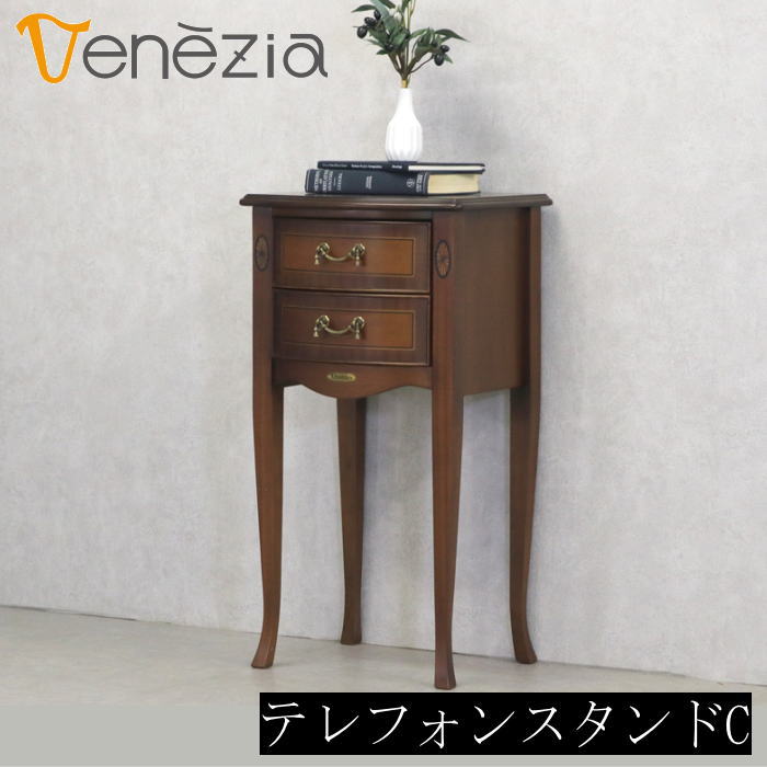 テレフォンスタンド 収納 棚 引出し 幅40 おしゃれ 木製 木目調 コンパクト アクセント家具 タッセル模様 オール塗装仕上げ 玄関ホール リビング サイドテーブル イタリアンエレガントファニチャーシリーズ 東海家具 VENEZIA ベネチア テレフォンスタンドC|家具の穴場 カナケン