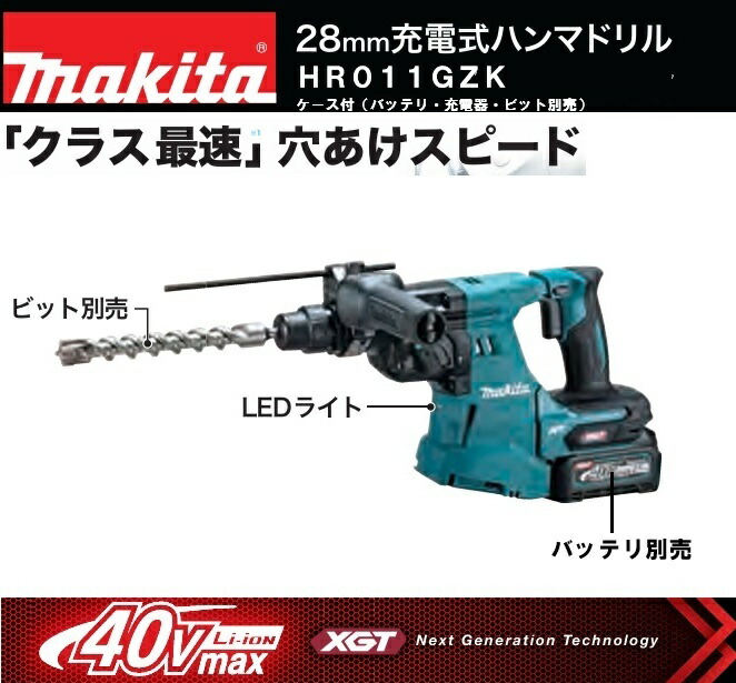 【店卸し資産あり】マキタ 28粍申し受ける式ハンマドリル 40Vmax HR011GZK 本体のみ 容れもの付（バッテリ・申し受ける器・ビット別売） SDS ハツリ能力のある