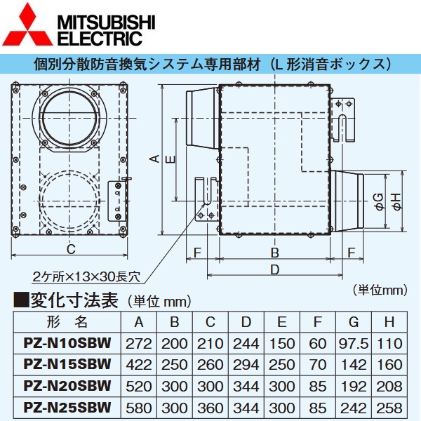 三菱電機　PZ-N15SBW　L形消音ボックス(φ150用) 業務用ロスナイ業務用部材　〇