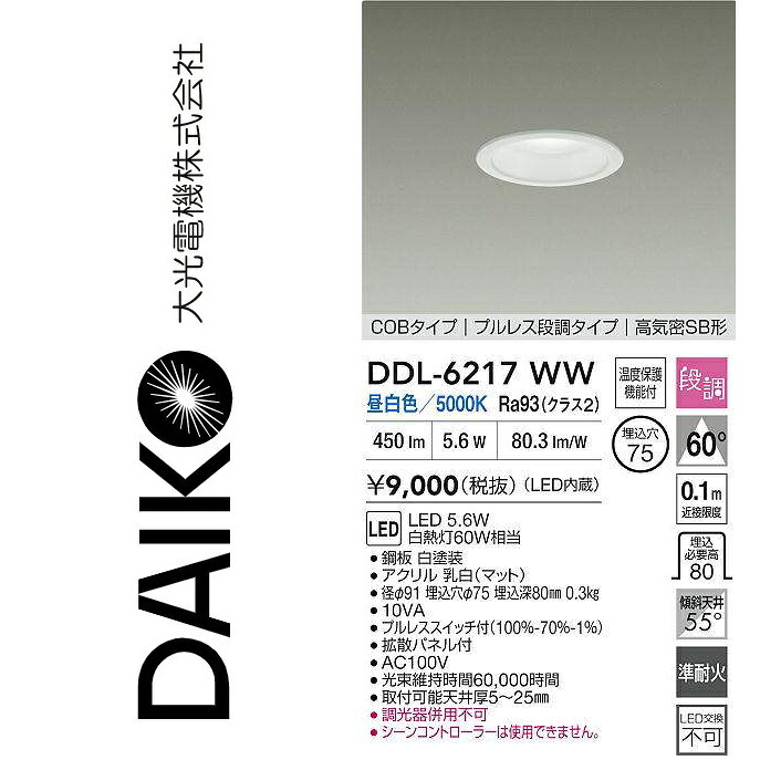 大光電機　DDL-6217WW　LEDダウンライト　Σ