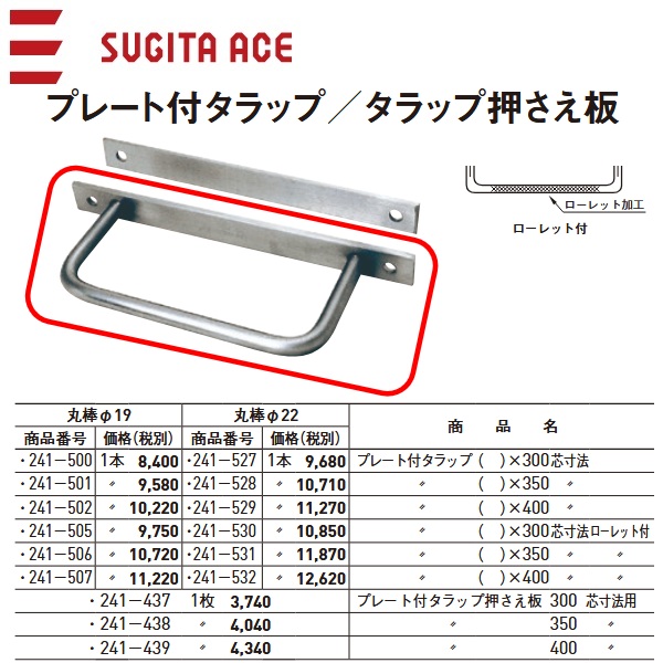 杉田エース/ACE　241-530　ローレット付 プレート付タラップ 【φ22ｘ300】　θ[Z]