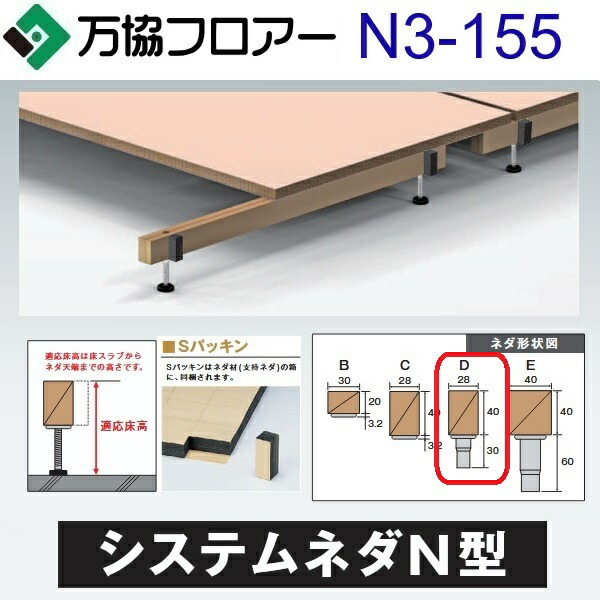 万協フロアー　N3-155　ケース販売【20本/ケース＋接着剤付】N3型支持脚【適応床高125～187mm】【沈み込みの少ないシステムネダ】　⇒Ω