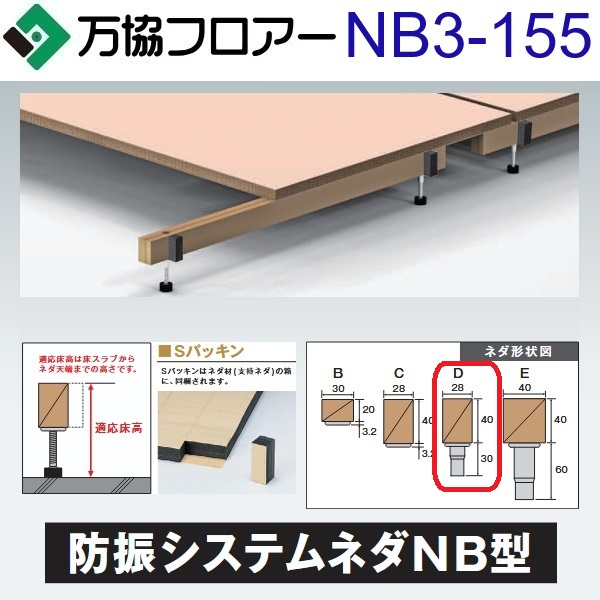 万協フロアー　NB3-155　ケース販売【20本/ケース＋接着剤付】NB3型支持脚【適応床高129～192mm】【遮音タイプの防振システムネダ】　⇒Ω