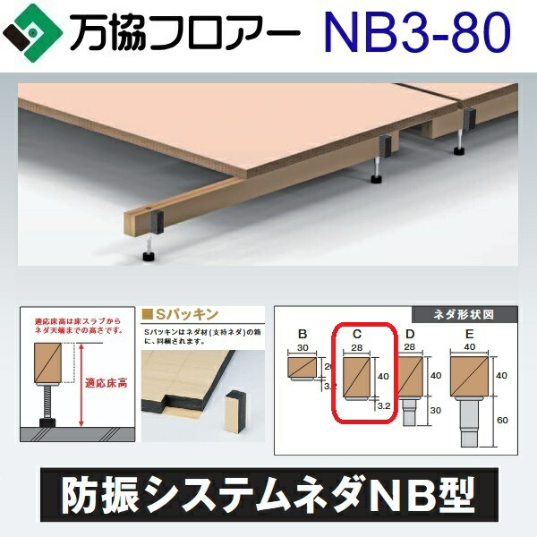 万協フロアー　NB3-80　ケース販売【20本/ケース＋接着剤付】NB3型支持脚【適応床高69～104mm】【遮音タイプの防振システムネダ】　⇒Ω