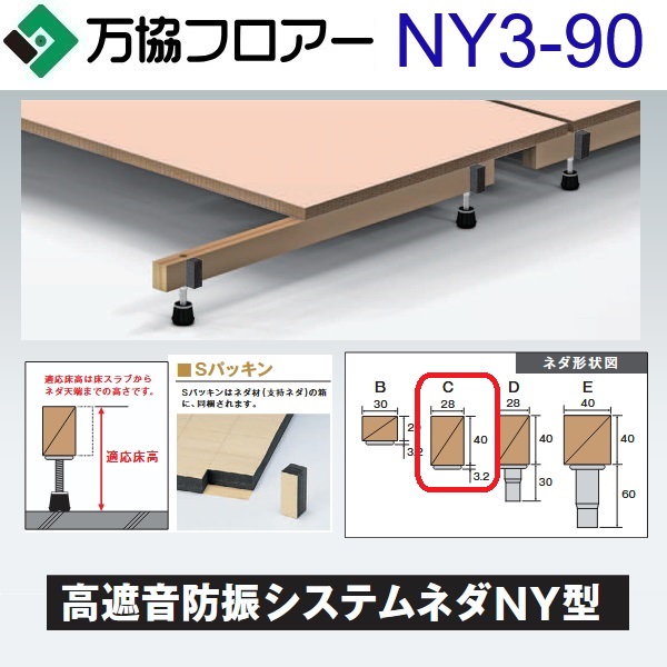 万協フロアー　NY3-90　ケース販売【20本/ケース＋接着剤付】NY3型支持脚【適応床高74～106mm】【高遮音タイプの防振システムネダ】　&rArr;Ω｜住設建材カナモンジャー