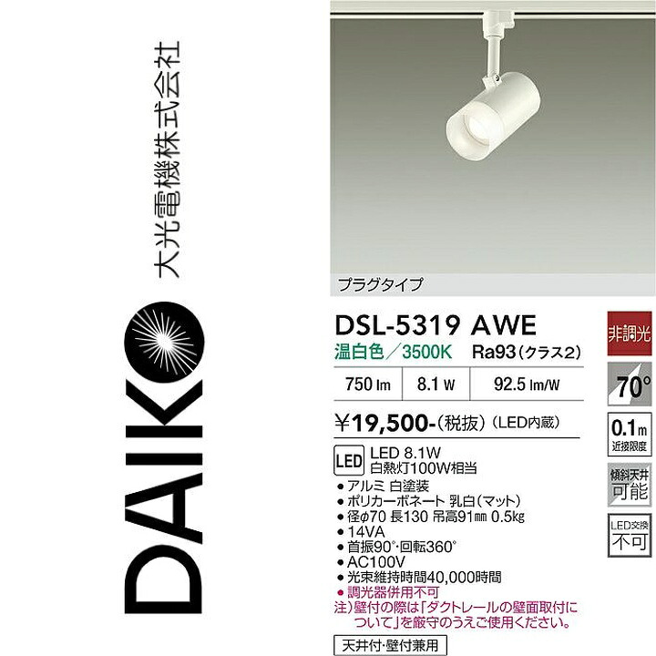 大光電機　DSL-5319AWE　LEDスポットライト　Σ｜住設建材カナモンジャー