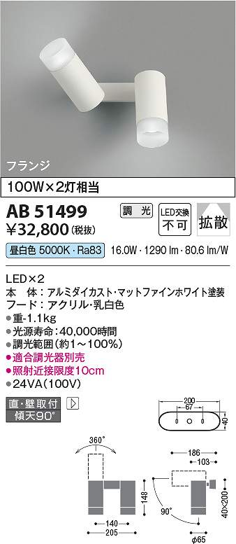 コイズミ照明 AB51499 LEDブラケット Σ|住設建材カナモンジャー