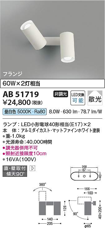 コイズミ照明装置 AB51719 LED鉤括弧 Σ