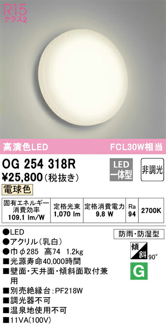 オーデリック　OG254318R　防湿防雨形LED Σ