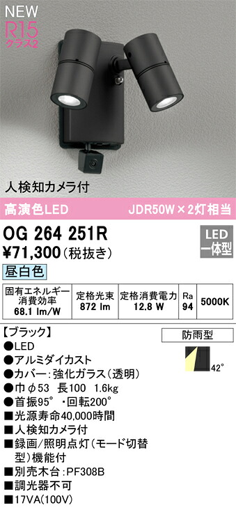 オーデリック　OG264251R　防雨型LEDスポット Σ