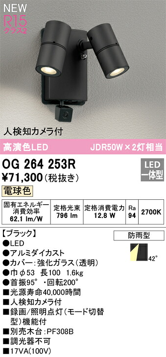 オーデリック　OG264253R　防雨型LEDスポット Σ